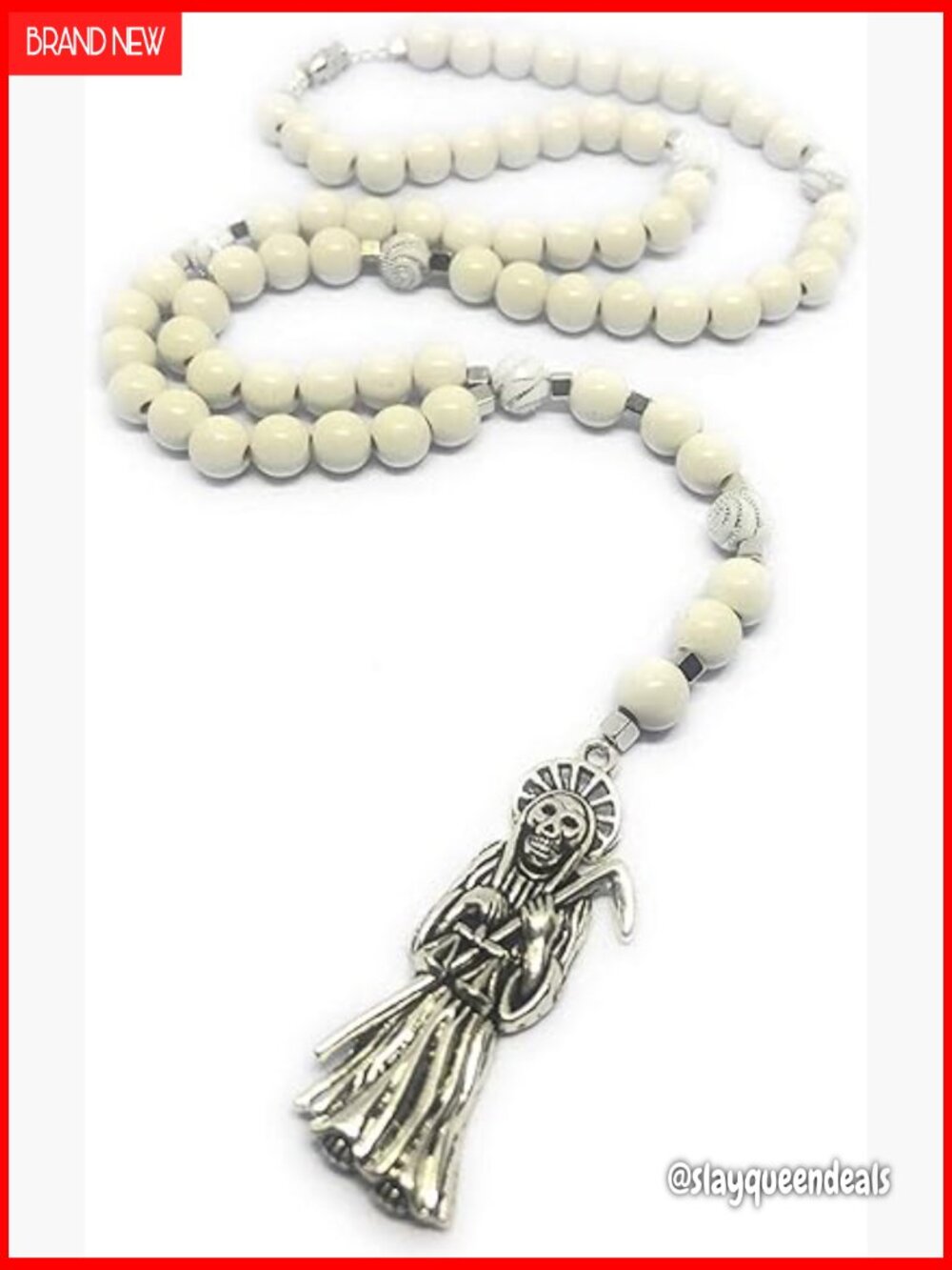 Acrylic Holy Death Necklace Rosary Style Grim Reaper Y Necklace